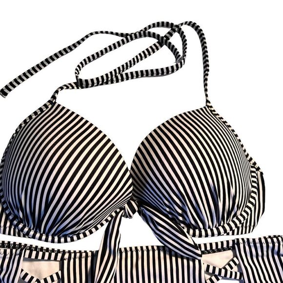 Shade & Shore black and white stripe high waisted bikini set 34D S ** - Picture 4 of 8